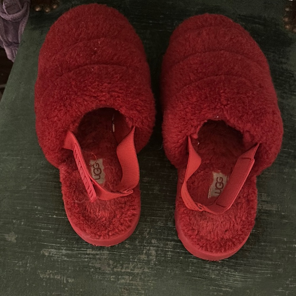 UGG Red Fluffy Slippers